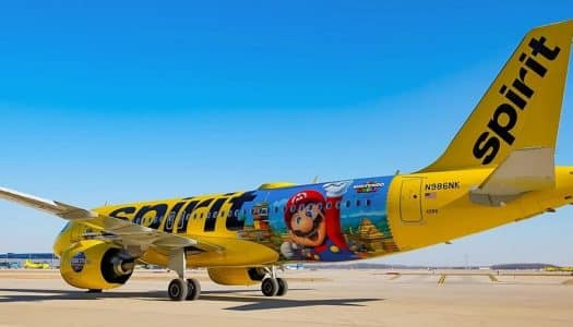 Airbus plane decked in Super Nintendo World livery