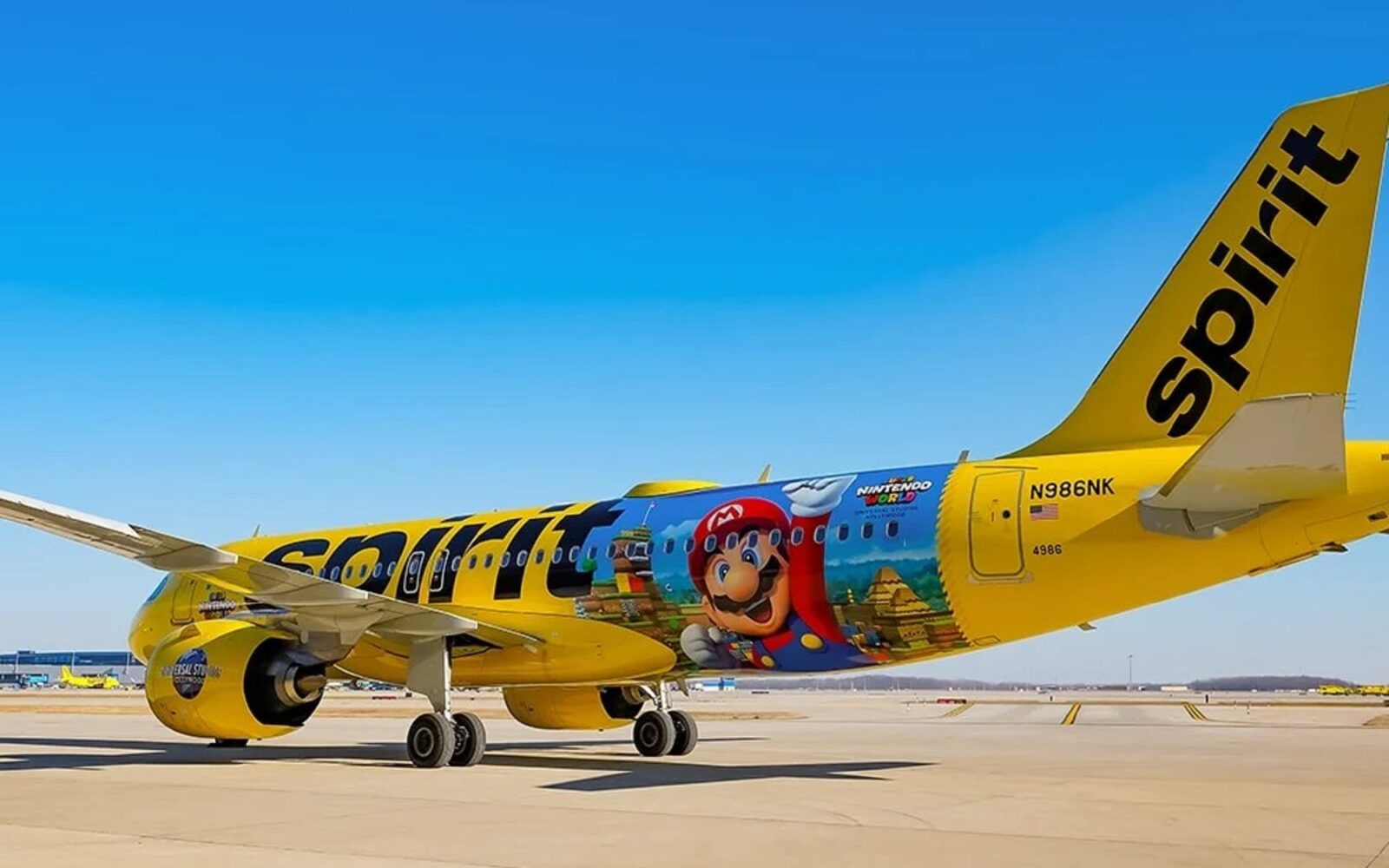 Airbus airplane decked in Super Nintendo Environment livery
